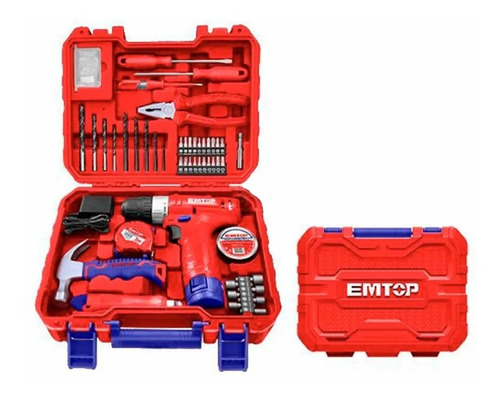 Kit Taladro Emtop 12v Con 88 Herramientas En Maletin Febo