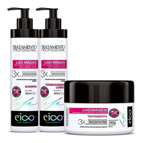 Eico Kit Liso Mágico Shampoo + Condicionador 280ml + Máscara