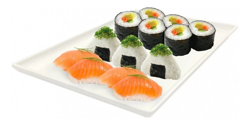 Imagem 4 de 4 de Prato Retangular 24,5 Cm Melamina Branco Culinária Japonesa