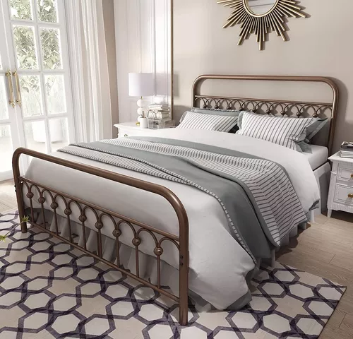 Armazón de cama de metal con base de 9 patas para somier y herramienta  colchón