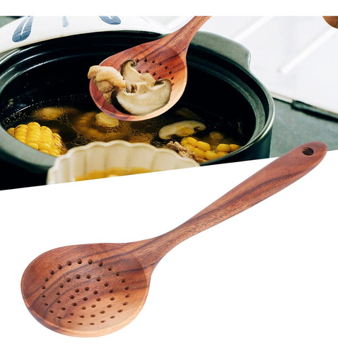 Cuchara De Colador De Madera, Cuchara Ranurada De Mango Larg