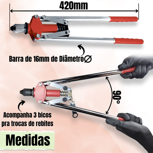 Alicate Rebitador Manual Tipo Alavanca Grande 420mm 3 Bicos