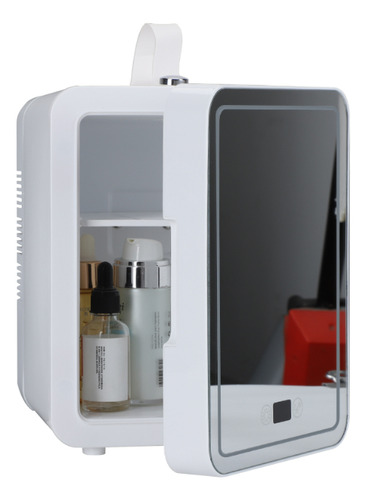 Mini Refri Con Luz Led Y Espejo Portatil Blanco Frigobar 4 L
