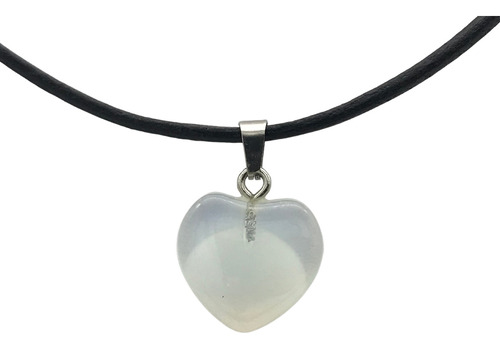 Dije Corazón Chico Cuarzo, Piedra Natural + Collar Cuero Color Blanco