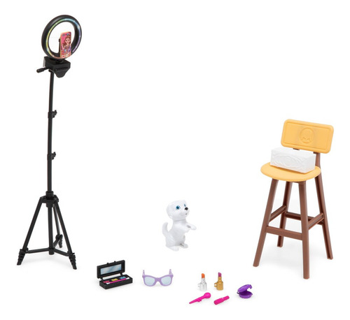 Muñeca Influencer Con Aro De Luz,celular,banco,maquillaje