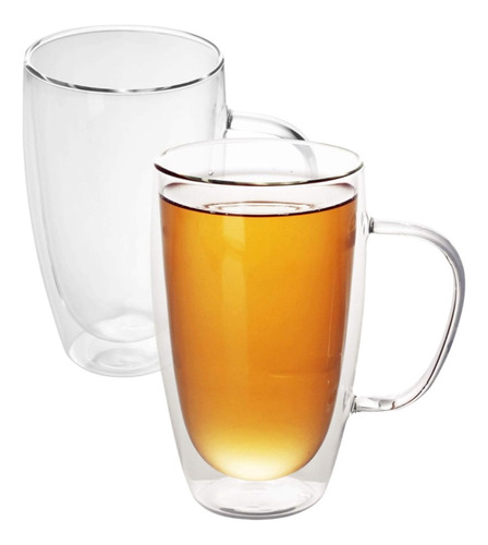 Set De 2 Tazas Altas Doble Vidrio Con Asa - El Mejor Precio