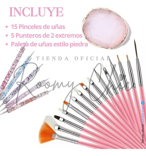 Pinceles Mano Alzada Liner+punteros+paleta Para Arte En Uñas