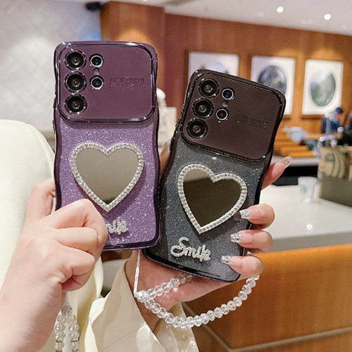 Funda Para Teléfono Samsung Galaxy S25 Plus/s25 Ultra/s25 Edge, Con Espejo Y Correa, Rizada Y Ondulada, A Prueba De Golpes