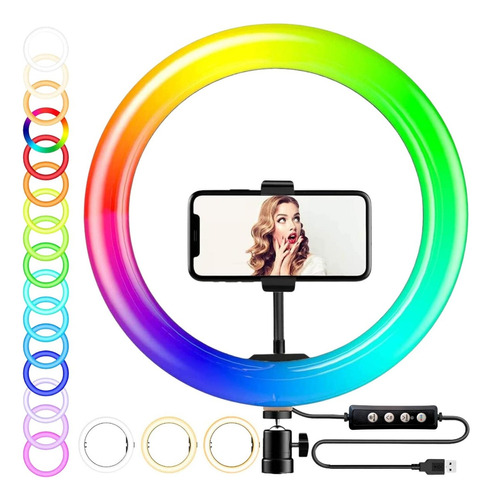 Aro De Luz Led Rgb 12 Pulgadas 30 Cm Alimentación Usb Con Base Y Soporte Para Celular Fotografía E Iluminación Transmisiones En Vivo