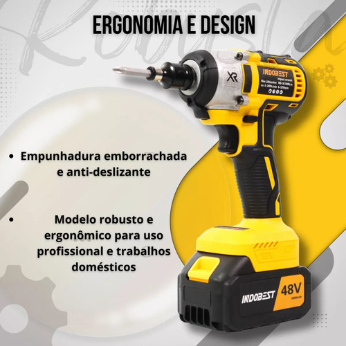 Chave De Impacto Profissional 3 Em 1 Função Furadeira Parafusadeira Elétrica Sem Fio Maleta E 2 Baterias 48v Base De Carregamento 127/220V E Acessórios