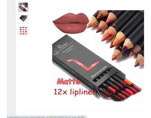 Lápis Delineador Labial Pudaier Matte 12 Unid 