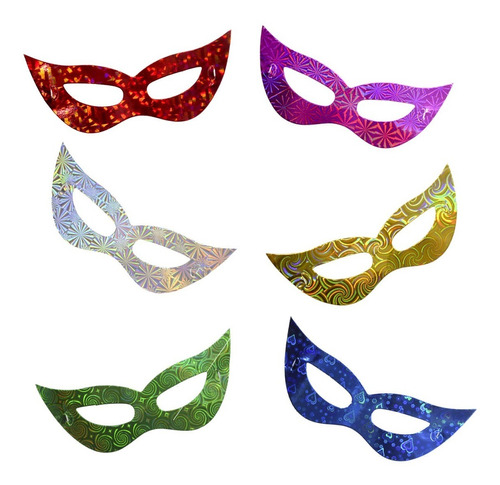 Máscara Carnaval Holográfica Kit Com 30 Unidades Coloridas