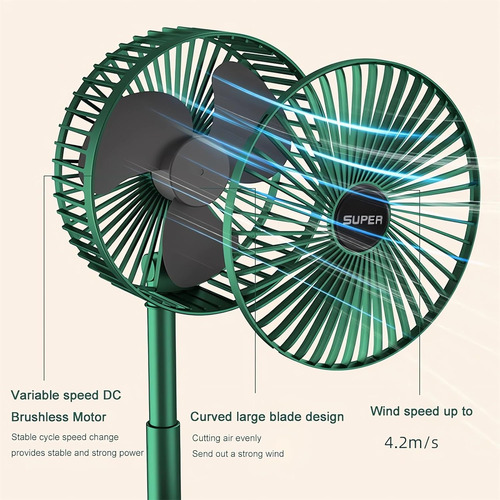 Ventilador De Escritorio Inalámbrico Usb, 3 Velocidades Hgq Verde