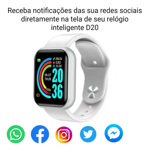 Relógio Inteligente Smartwatch D20 Cor Da Pulseira Branca Cor Da Caixa Branca Cor Do Bisel Branca