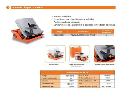 Cortadora Cerámica Porcelanato Clipper Tt200 Sierra Con Agua