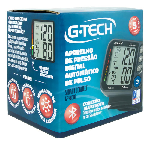 Dispositivo medidor de presión de pulso digital Bluetooth G-tech, color negro