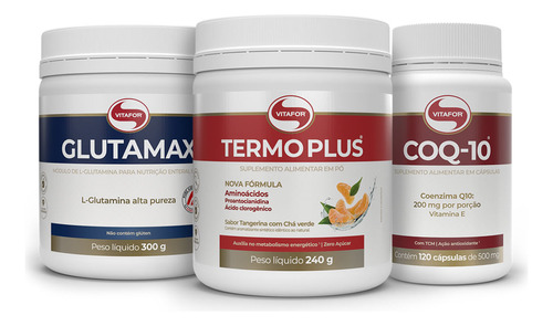 Kit Coenzima Q10 Glutamax 300g E Termo Plus 240g Vitafor Sabor Tangerina Com Chá Verde