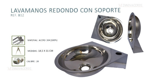 Imagen 2 de 2 de Lavamanos En Acero304 Con Soporte 31cm Innovaceros