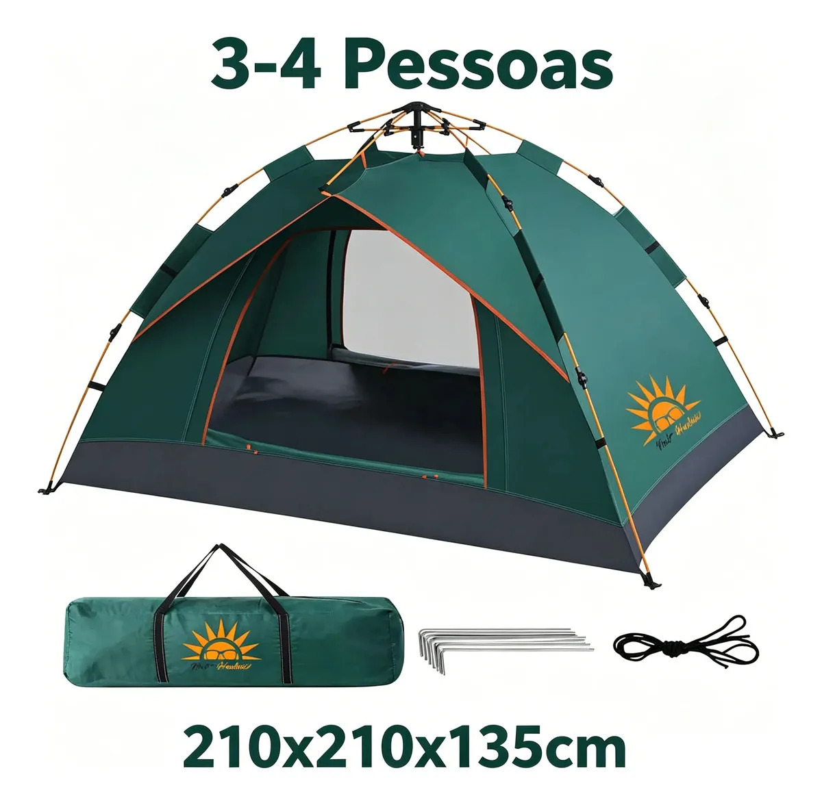 Barraca De Camping Automática New Hawaii 3-4 Pessoas Verde Impermeável-p753