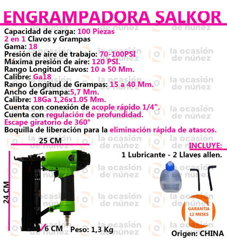 Engrampadora Neumatica Profesional 2 En 1 Salkor 50 Mm