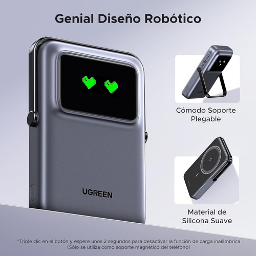 Ugreen Power Bank Inalámbrico 10000mah 20w Pd 7.5w Qi 45327 Color Plateado Plateado