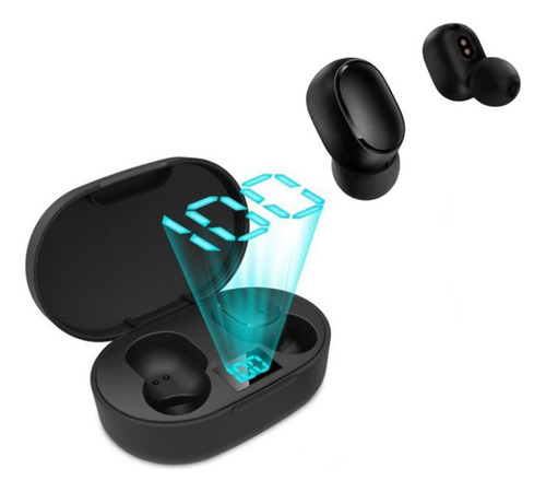 Fone De Ouvido Tws E6s Preto Sem Fio Bluetooth 5.0 Visor Luz