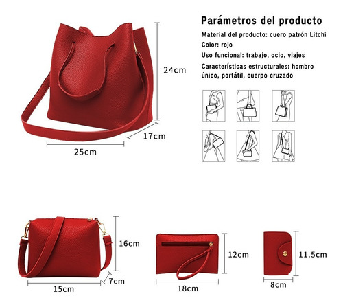 Imagen 2 de 7 de Bolso Casual Para Mujer, 4 Piezas