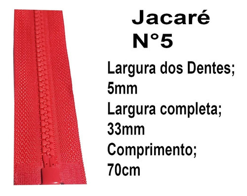 Zíper Para Jaquetas, Bolsas Extra Forte Cor Vermelho 70cm cod X36
