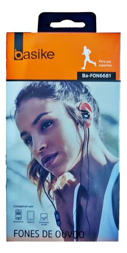 Imagem 2 de 4 de Fone De Ouvido Com Fio Basike Esporte Fio Reforçado