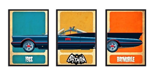 Set 3 Cuadros Decorativos Batimóvil Batman 1966  