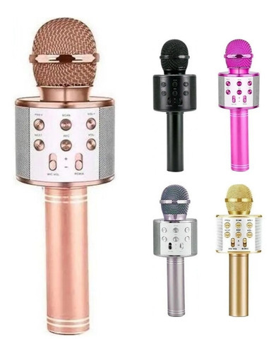 Microfono Karaoke Bluetooth Inalambrico Parlante Usb Sd Aux Color Pink Gold