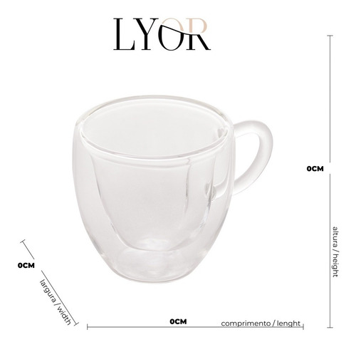 Imagem 5 de 5 de Cj 2 Xícaras P/ Café Dupla Parede De Vidro 80ml Lyor