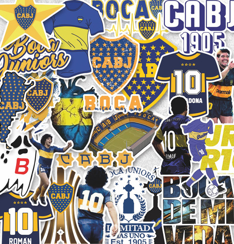 Pack 25 Stickers Boca Futbol Calcos Termos Compu Mate