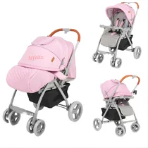 Comprar Coche Cuna Bebe Recien Nacido Con Mango Reversible Babyhappy Color Rosa Claro Chasis Plomo