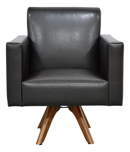 Kit 02 Poltronas Decorativas Giratória Sala Base de Madeira Helô L02 Couríssimo Preto