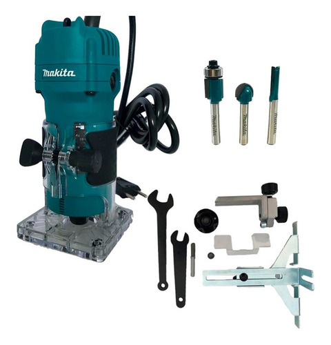 Kit Tupia Eletrica 3709 6mm 530w + Jogo Fresas - Makita 