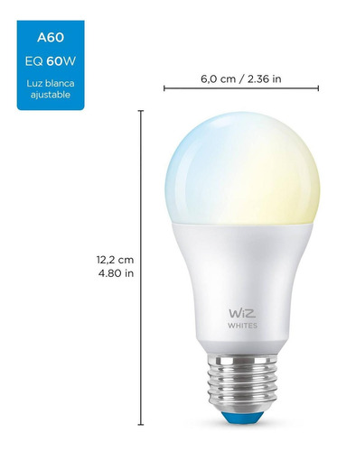 Imagen 3 de 8 de Wiz Bombillo Led Inteligente A19 Wi-fi Luz Fria Y Calida