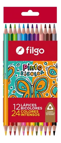 3 Cajas Lapiz Filgo Pinto Bicolor X12 Lápices 24 Colores