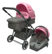 Comprar Carriola D Bebe Queen Portabebe Base De Carro Bambineto Color Rosa Chasis Gris