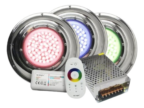 3 Luces Pileta Led Rgb + Control Touch + Trafo Kit Completo 