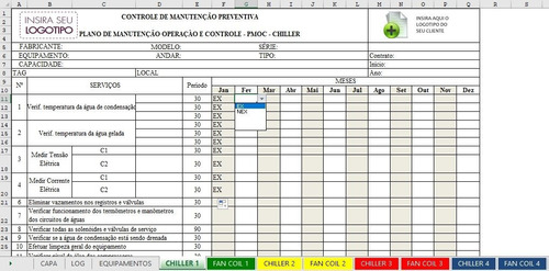 Planilha Pmoc - Plano De Manutenção Para Chiller E Fan Coil