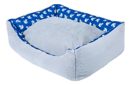 Cama Reversible Para Mascotas, Azul, Tamaño Grande Ancla