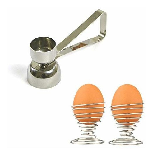 Egg Cracker Topper With 2 Pcs Spring Egg Cup Holders, Stainl