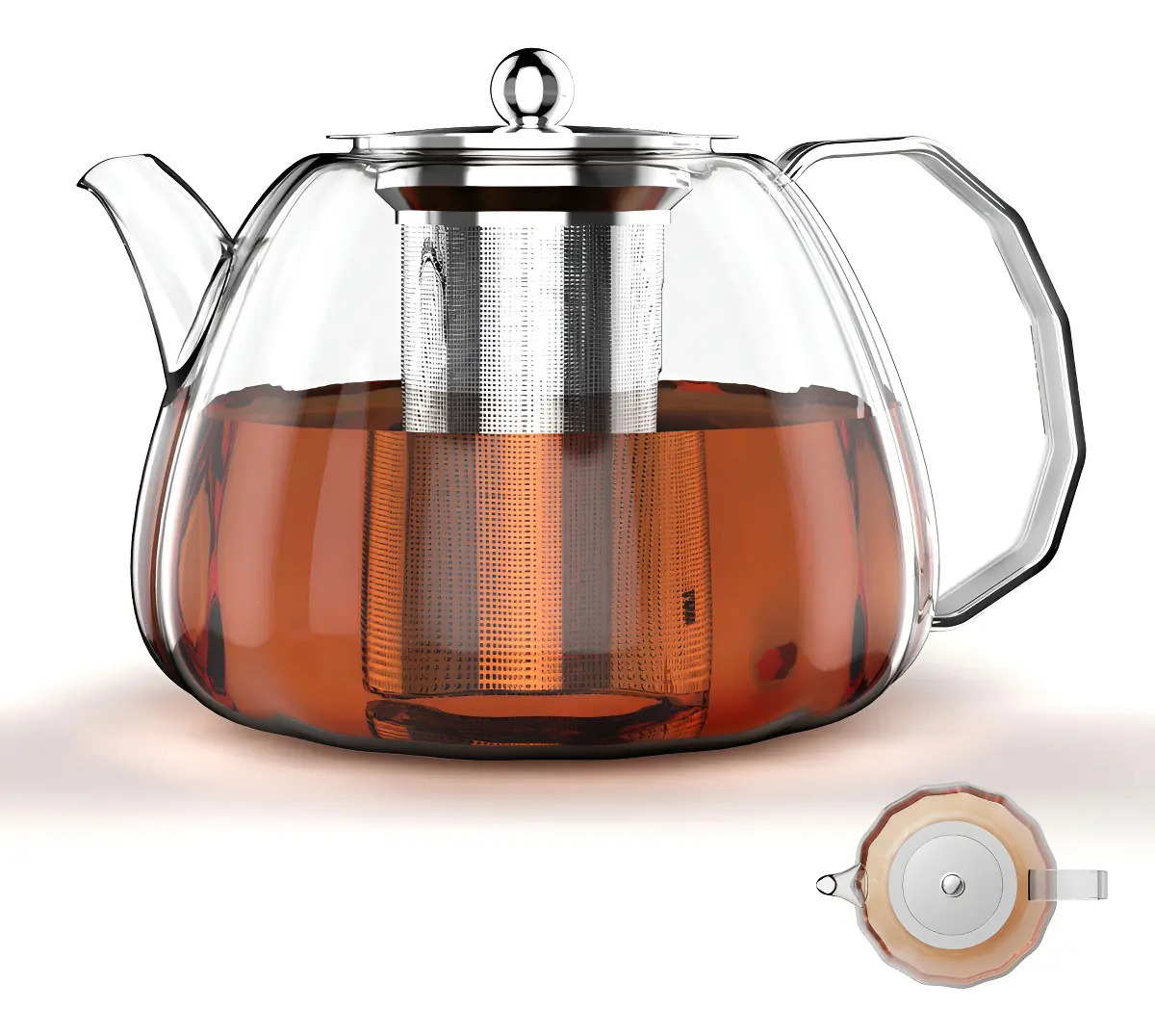 Tetera Luvan de Vidrio Borosilicato de 1300ml Capacidad extragrande, con Infusor de Acero Inoxidable y Apta para Fuego Directo