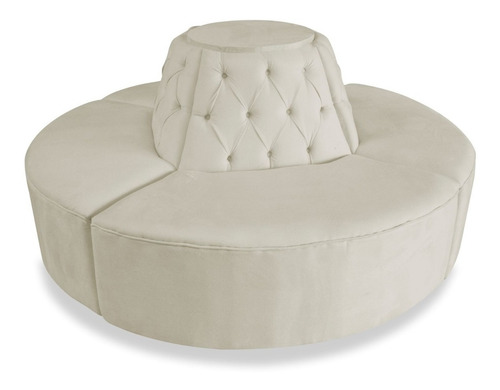 Recamier Sofá Puff Puf Redondo Decorativo Ilha Khloe 8 Lugares Capitonê Corano Bege Para Sala De Estar Recepção Quarto