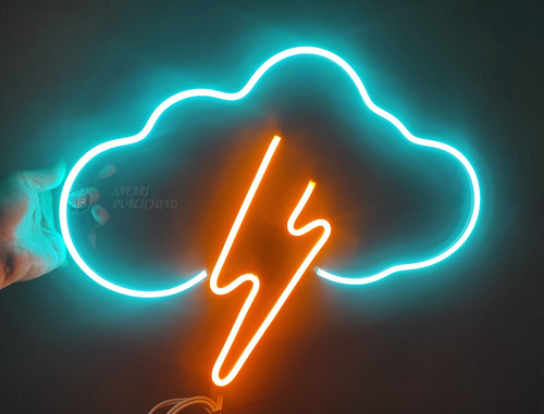 Cartel Neón Led Nube Rayo Deco-luminoso