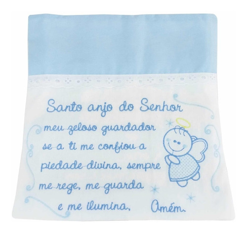 Toalha Fralda Bordada Azul Bebê Reborn Oração Santo Anjo