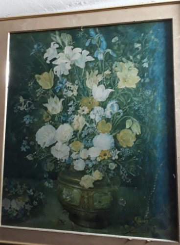 Pintura Flores Blancas Al Óleo De 76x66cm Con Marco. Réplica