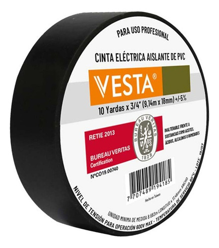 Cinta Aislante Eléctrica Pvc Vesta 20 Yardas X 6 Unidades