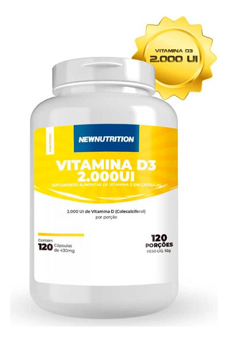 Vitamina D3 2000ui 120 Cápsulas New Nutrition Sabor Sem sabor